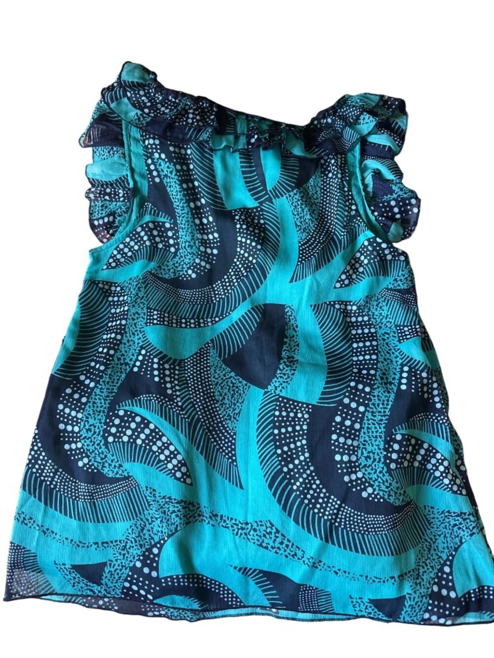 Charlotte Russe Blue & Black Sleeveless Ruffle Top With Abstract Print Size M - Picture 3 of 4